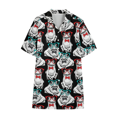 Hipster Frog Pattern Print Cotton Hawaiian Shirt