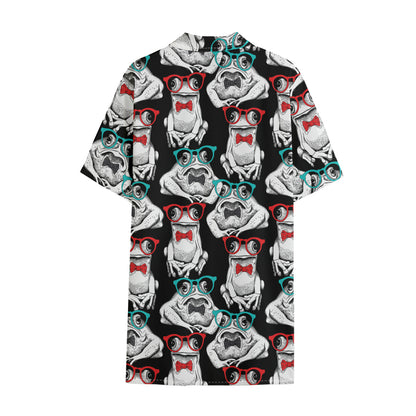 Hipster Frog Pattern Print Cotton Hawaiian Shirt