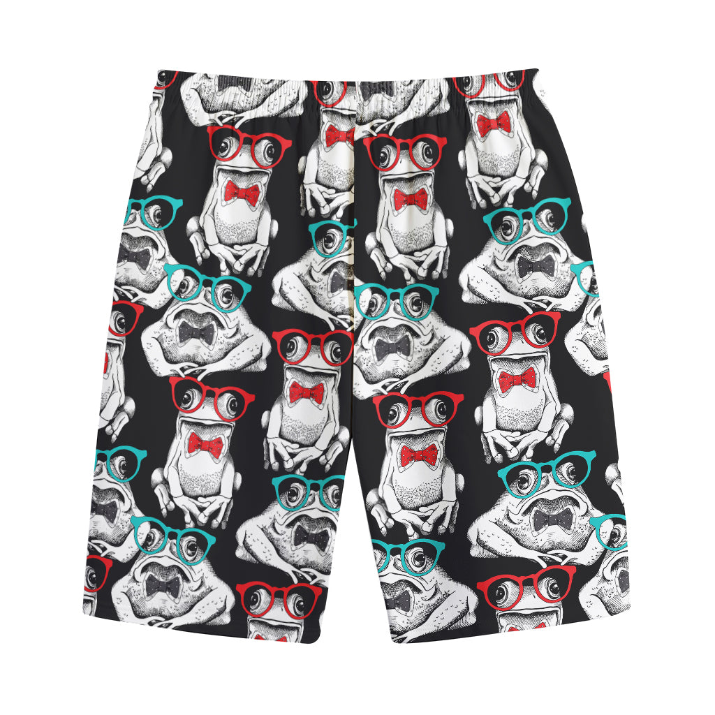 Hipster Frog Pattern Print Cotton Shorts