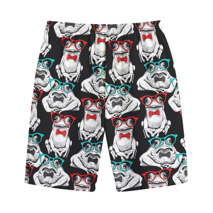 Hipster Frog Pattern Print Cotton Shorts
