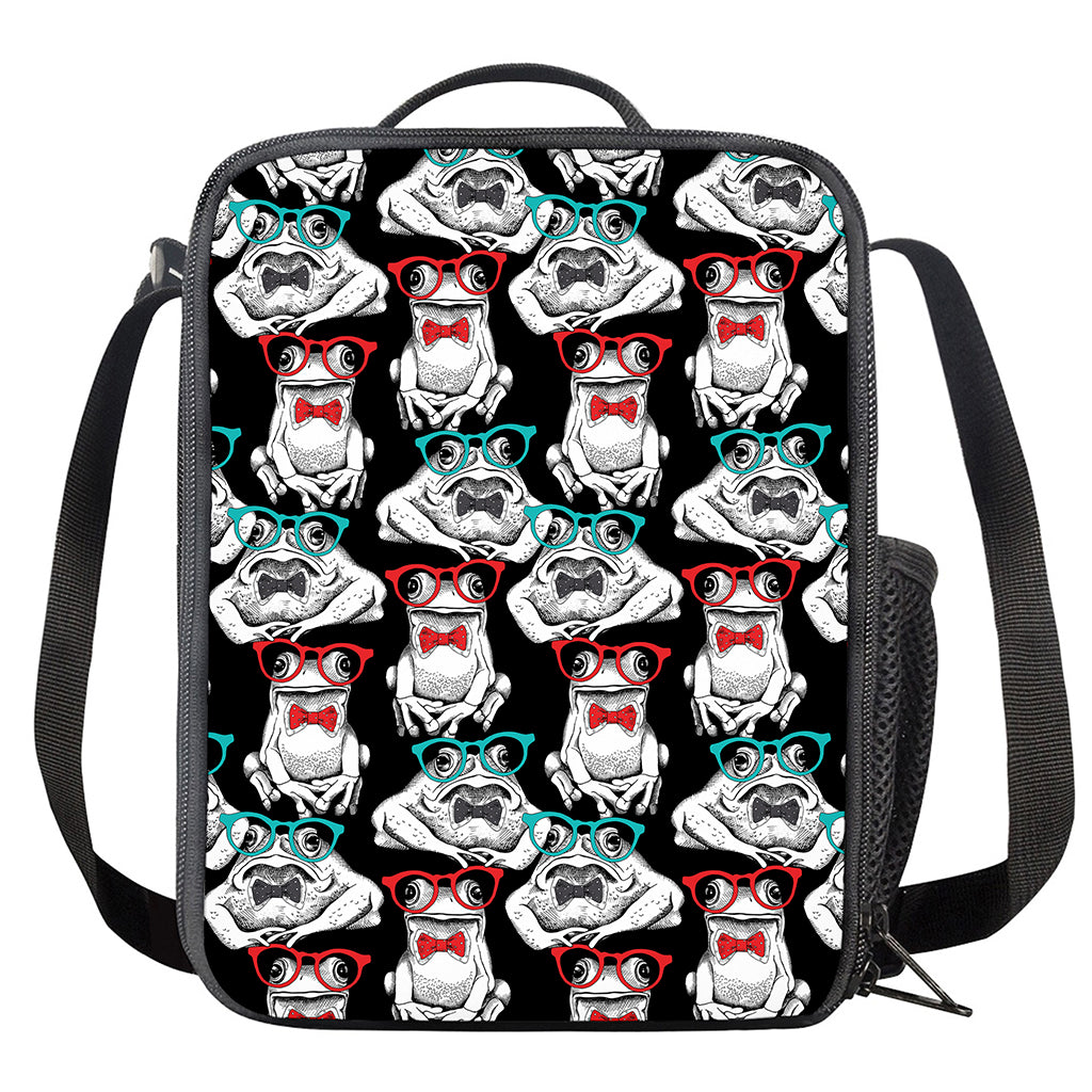 Hipster Frog Pattern Print Crossbody Lunch Bag