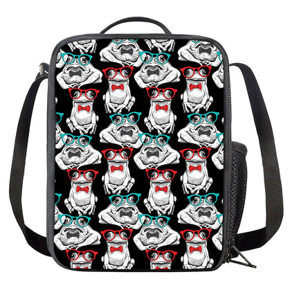 Hipster Frog Pattern Print Crossbody Lunch Bag