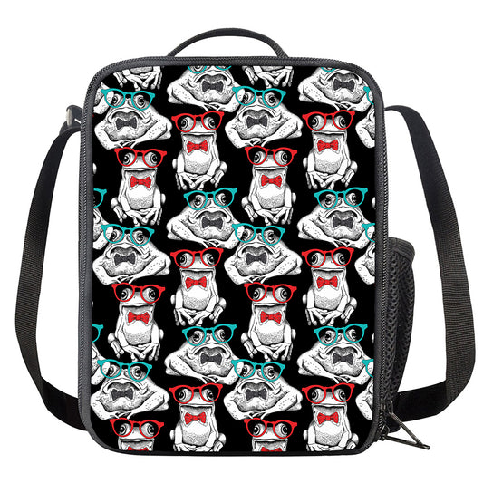 Hipster Frog Pattern Print Crossbody Lunch Bag