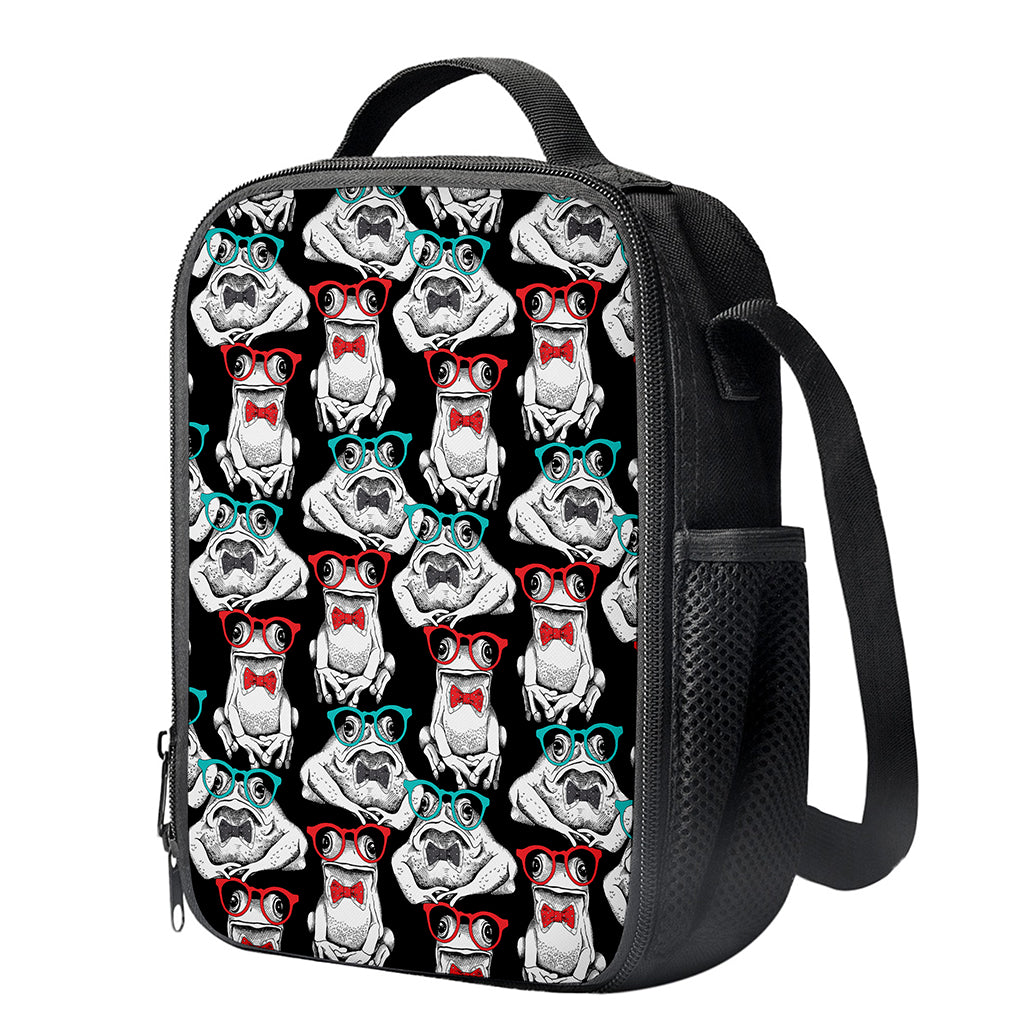 Hipster Frog Pattern Print Crossbody Lunch Bag