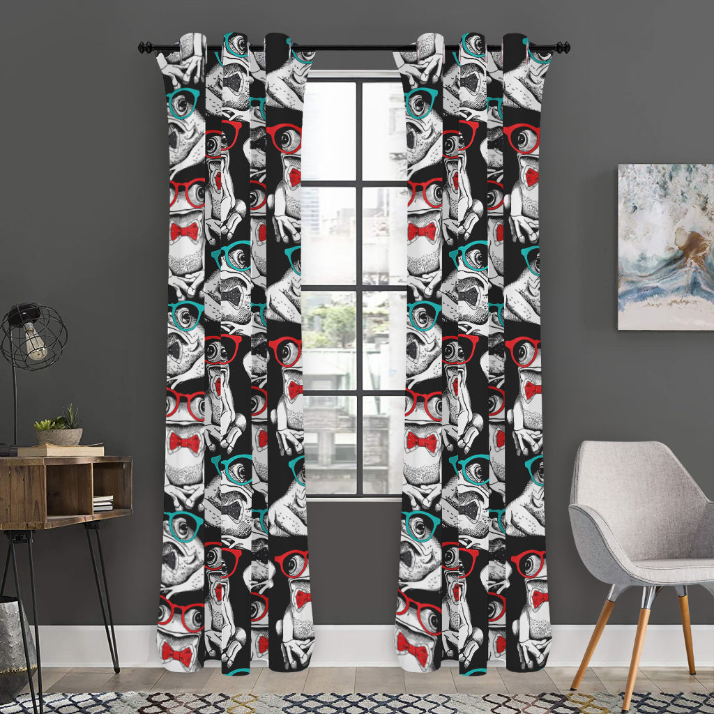 Hipster Frog Pattern Print Curtain
