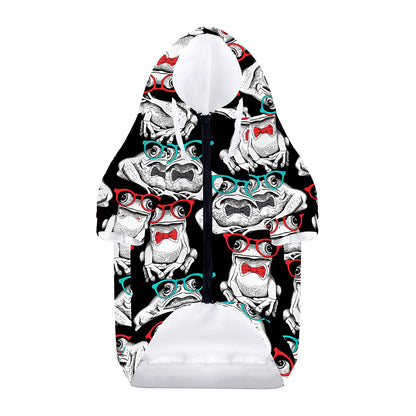 Hipster Frog Pattern Print Dog Zip Up Hoodie