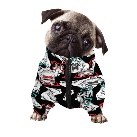 Hipster Frog Pattern Print Dog Zip Up Jacket