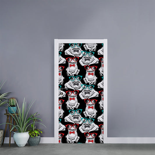 Hipster Frog Pattern Print Door Sticker