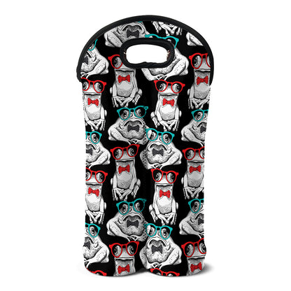 Hipster Frog Pattern Print Double Neoprene Wine Tote
