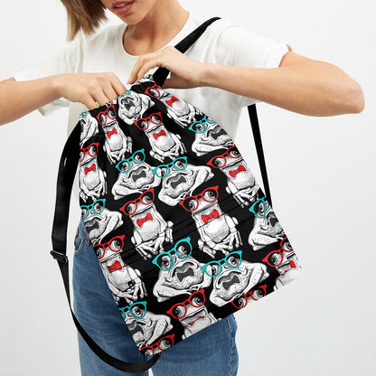 Hipster Frog Pattern Print Drawstring Backpack