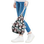 Hipster Frog Pattern Print Drawstring Bag
