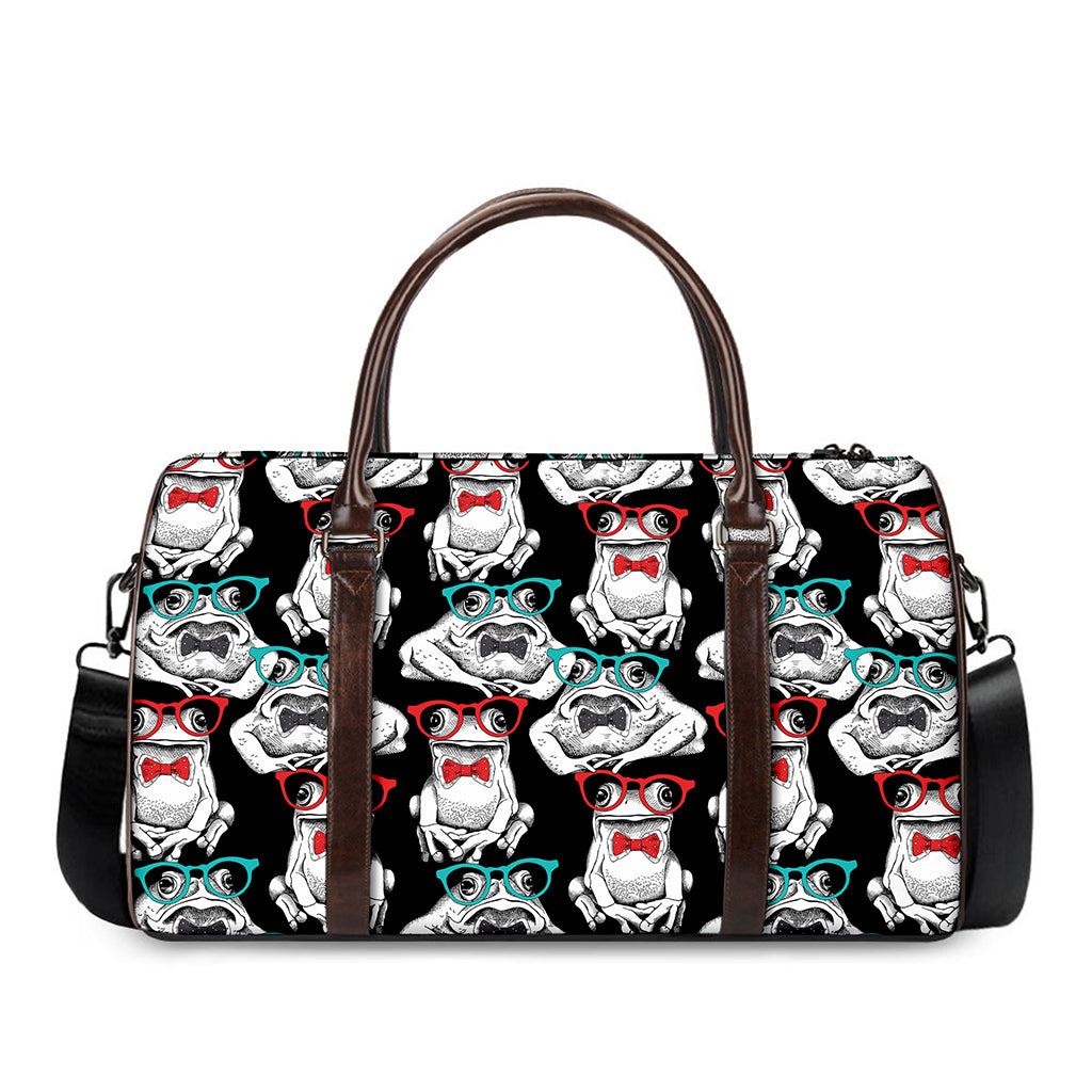 Hipster Frog Pattern Print Duffle Bag