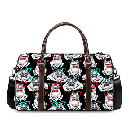 Hipster Frog Pattern Print Duffle Bag