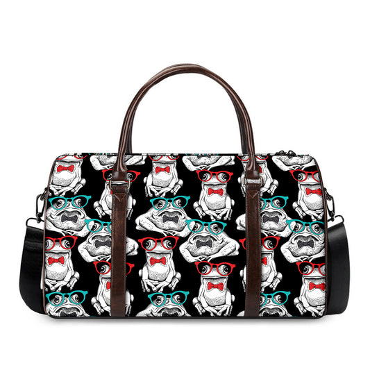 Hipster Frog Pattern Print Duffle Bag