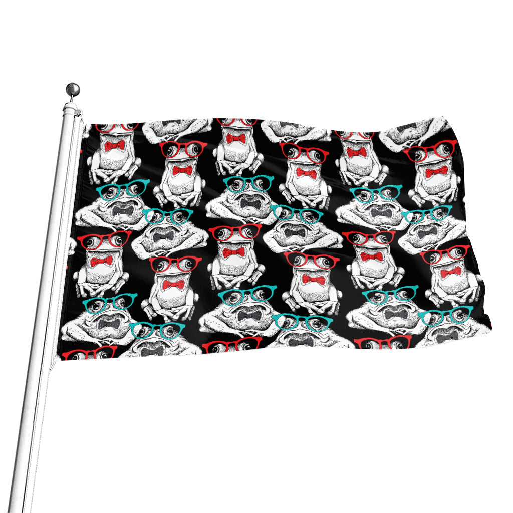 Hipster Frog Pattern Print Flag