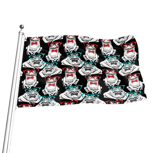 Hipster Frog Pattern Print Flag