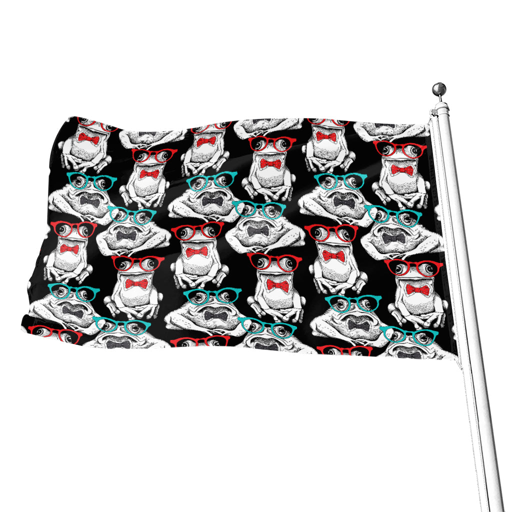 Hipster Frog Pattern Print Flag
