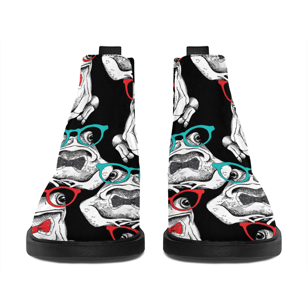 Hipster Frog Pattern Print Flat Ankle Boots