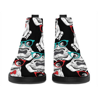 Hipster Frog Pattern Print Flat Ankle Boots