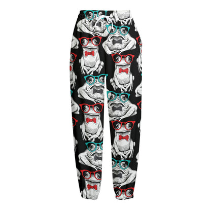 Hipster Frog Pattern Print Fleece Lined Knit Pants
