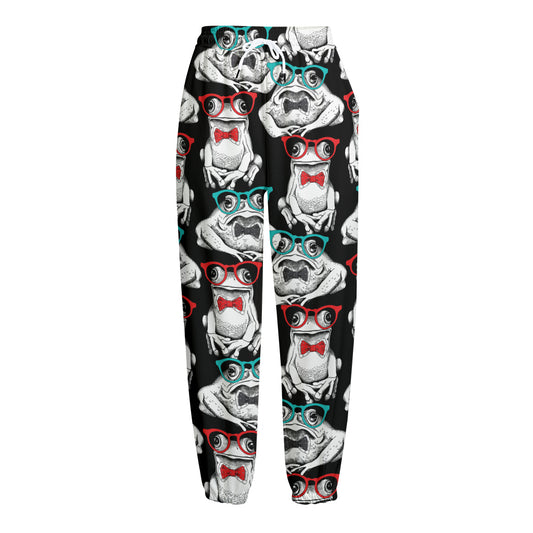 Hipster Frog Pattern Print Fleece Lined Knit Pants