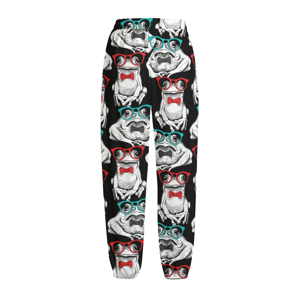Hipster Frog Pattern Print Fleece Lined Knit Pants