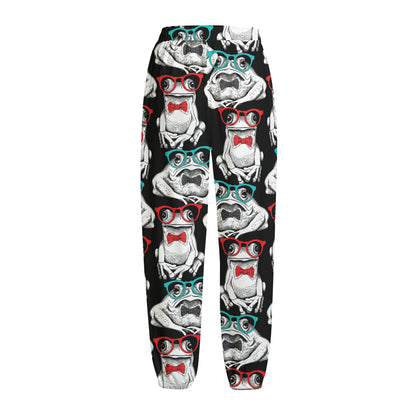 Hipster Frog Pattern Print Fleece Lined Knit Pants