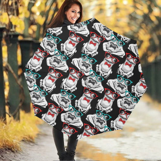 Hipster Frog Pattern Print Foldable Umbrella