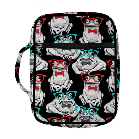 Hipster Frog Pattern Print Front Pocket Bible Bag