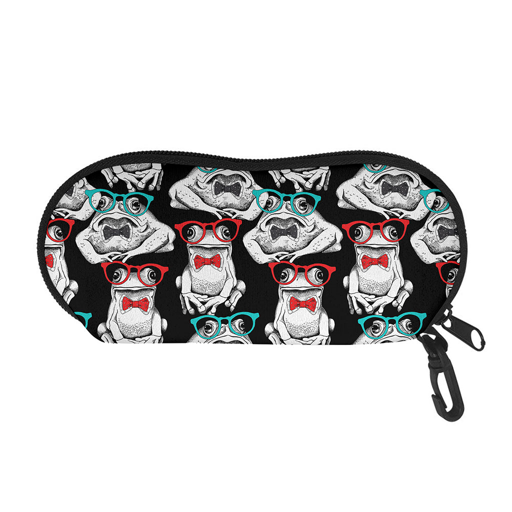 Hipster Frog Pattern Print Glasses Case