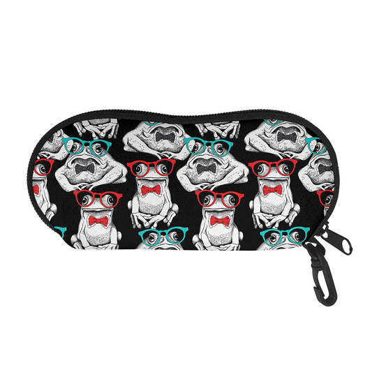 Hipster Frog Pattern Print Glasses Case