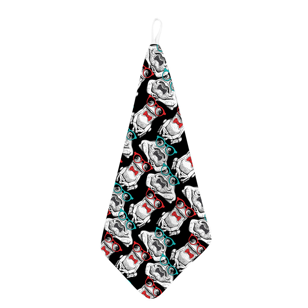 Hipster Frog Pattern Print Hand Towel