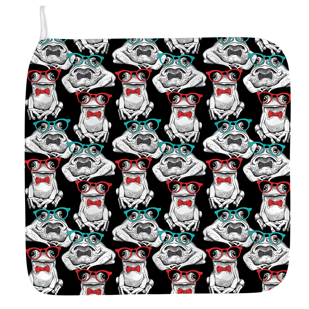 Hipster Frog Pattern Print Hand Towel