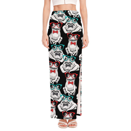 Hipster Frog Pattern Print High Slit Maxi Skirt