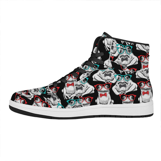 Hipster Frog Pattern Print High Top Leather Sneakers