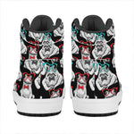 Hipster Frog Pattern Print High Top Leather Sneakers