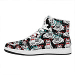 Hipster Frog Pattern Print High Top Leather Sneakers