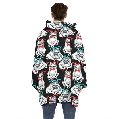 Hipster Frog Pattern Print Hoodie Blanket