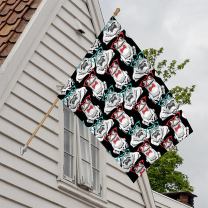 Hipster Frog Pattern Print House Flag