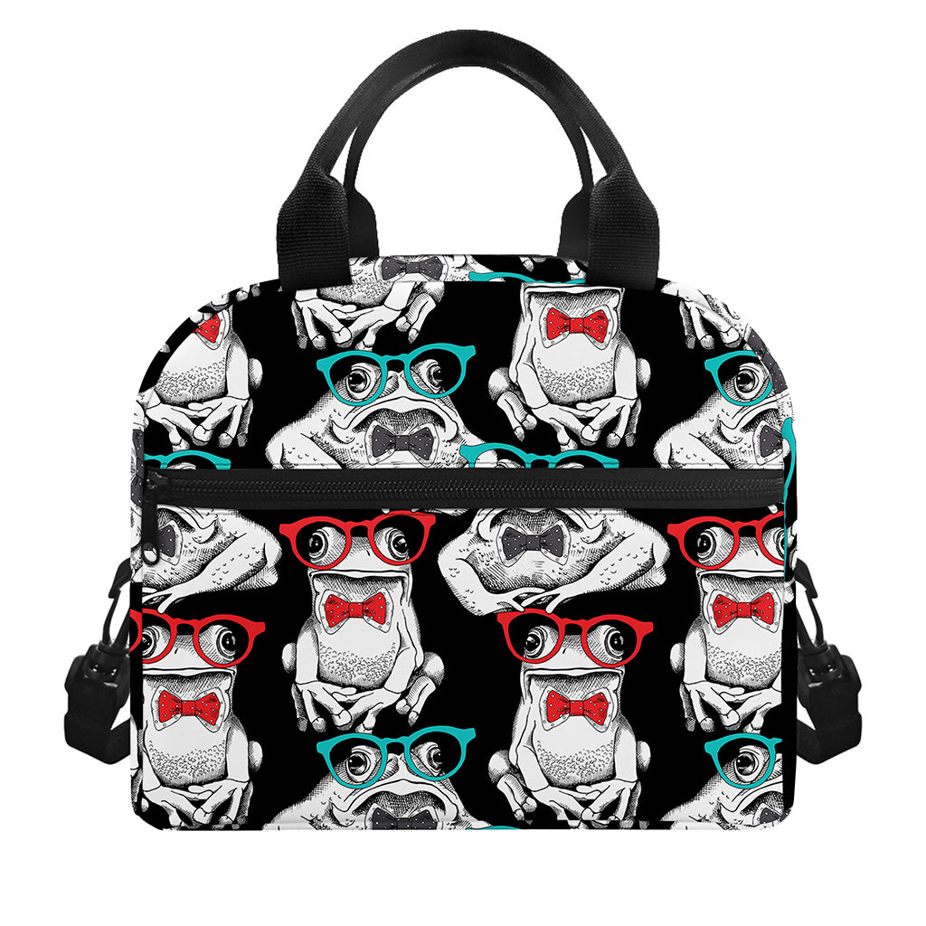 Hipster Frog Pattern Print Insulated Lunch Bag