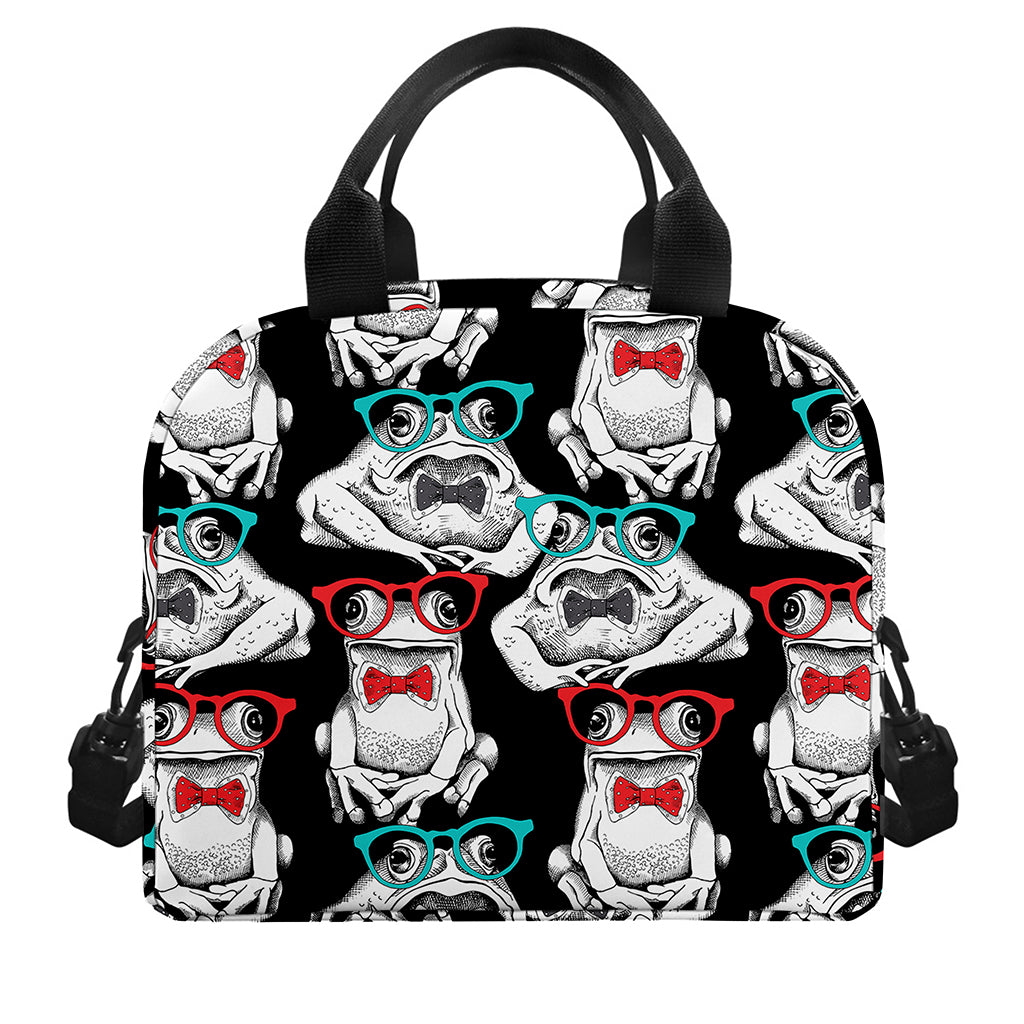 Hipster Frog Pattern Print Insulated Lunch Bag