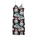 Hipster Frog Pattern Print Jersey Midi Cami Dress