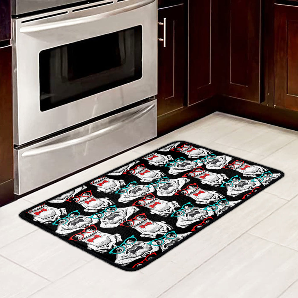 Hipster Frog Pattern Print Kitchen Mat