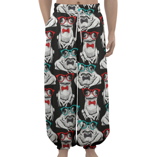Hipster Frog Pattern Print Lantern Pants