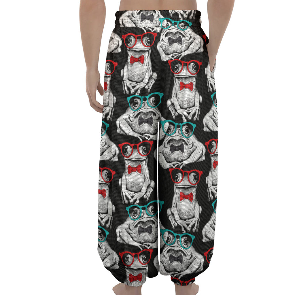 Hipster Frog Pattern Print Lantern Pants