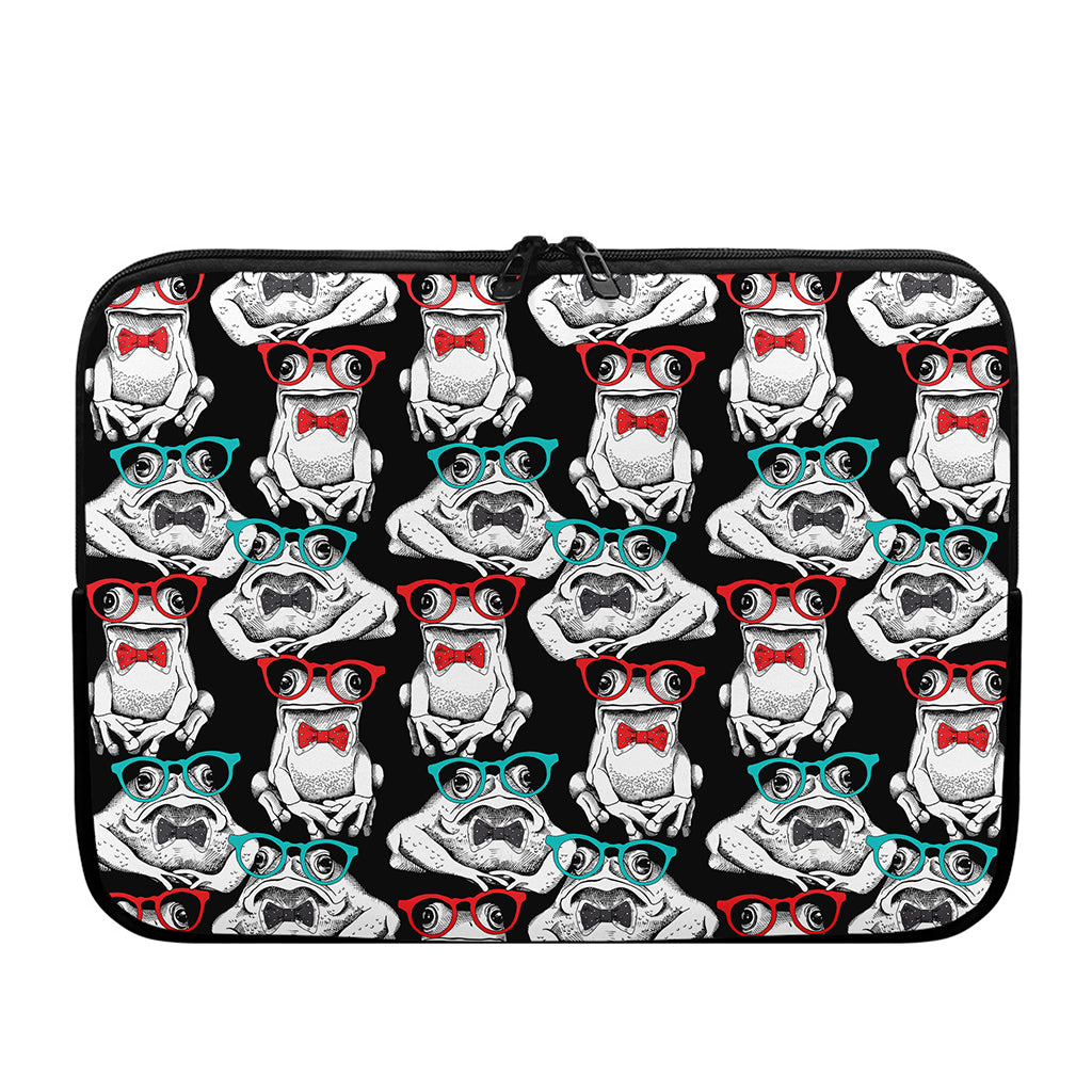 Hipster Frog Pattern Print Laptop Sleeve