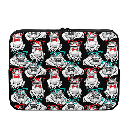 Hipster Frog Pattern Print Laptop Sleeve