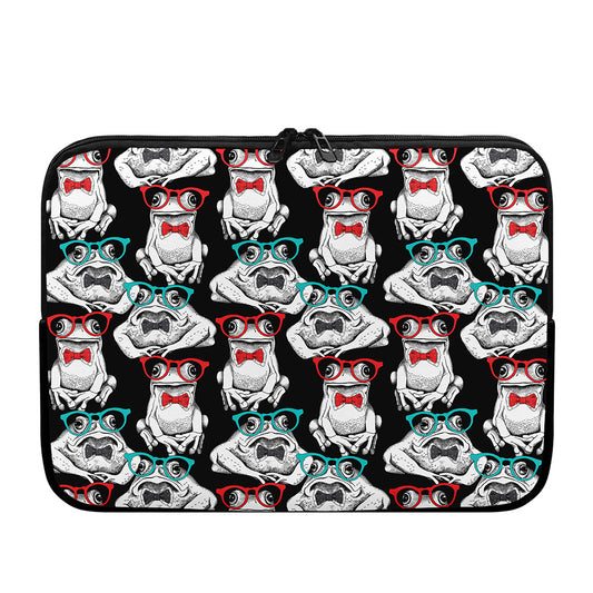 Hipster Frog Pattern Print Laptop Sleeve