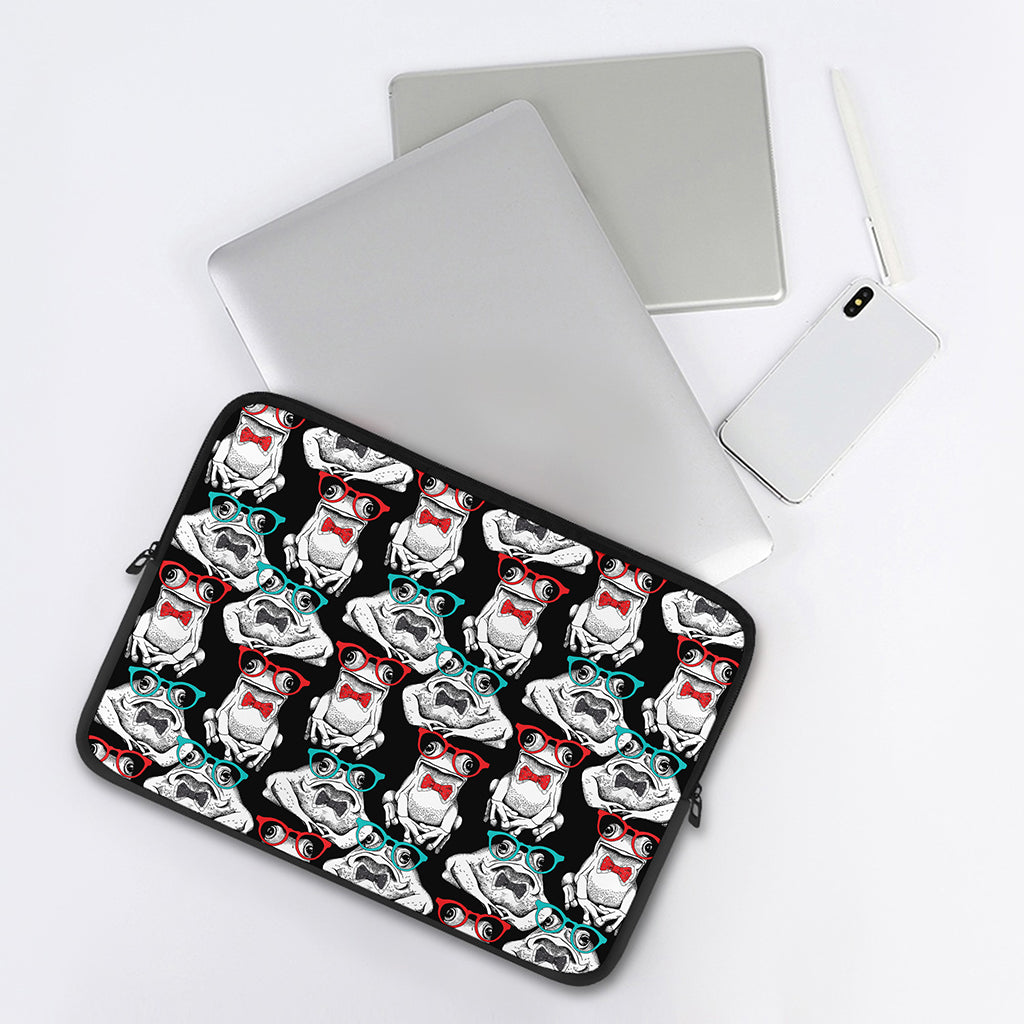 Hipster Frog Pattern Print Laptop Sleeve