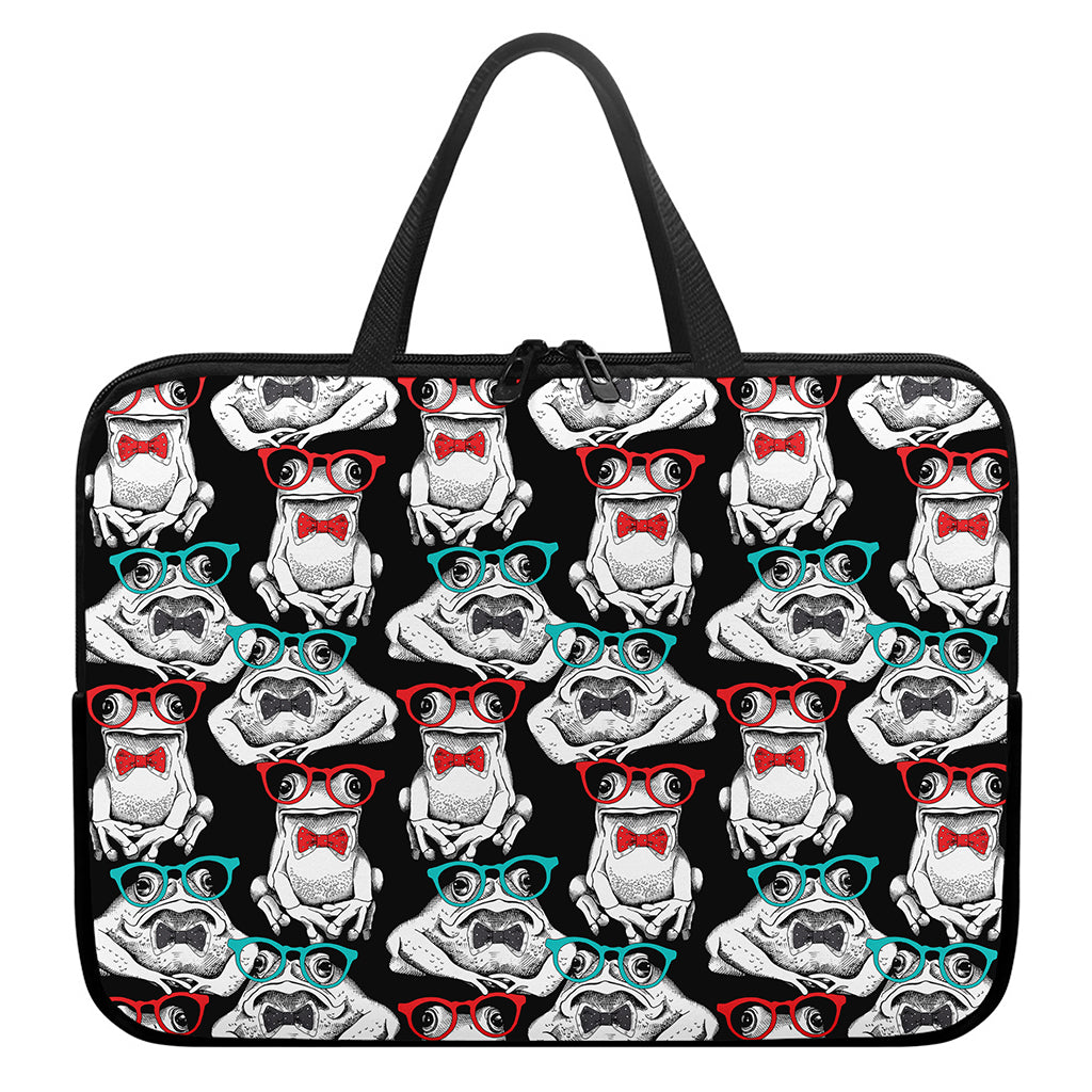 Hipster Frog Pattern Print Laptop Sleeve With Handle